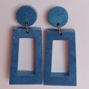 CLEARANCE  Medium blue resin rectangle and stud earrings